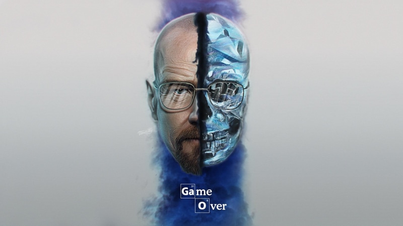 game, 1080P, glasses, Walter White, blue, Breaking Bad, number, men, portrait, face, close-up, young men, one person, indoors, human body part, illustration