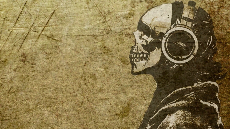 wall, sign, sunlight, communication, built structure, run-down, close-up, skull, 1080P, outdoors, day, digital art, architecture, nature, military, textured effect