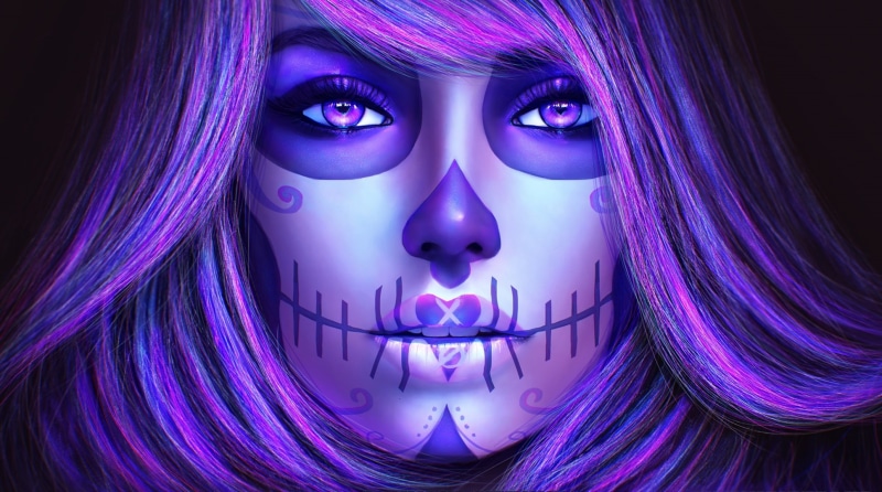 catrina, hair, face, sugar skull, day of the dead, 1080P, look, art, girl