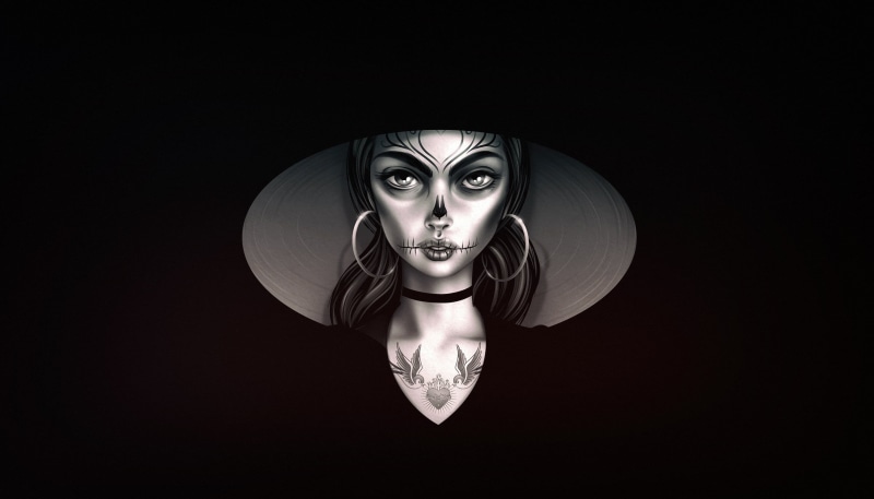 1080P, Style, Sugar Skull, Day of the Dead, Minimalism, Calavera, Catrina, Background, Katrina, Black and white, Girl