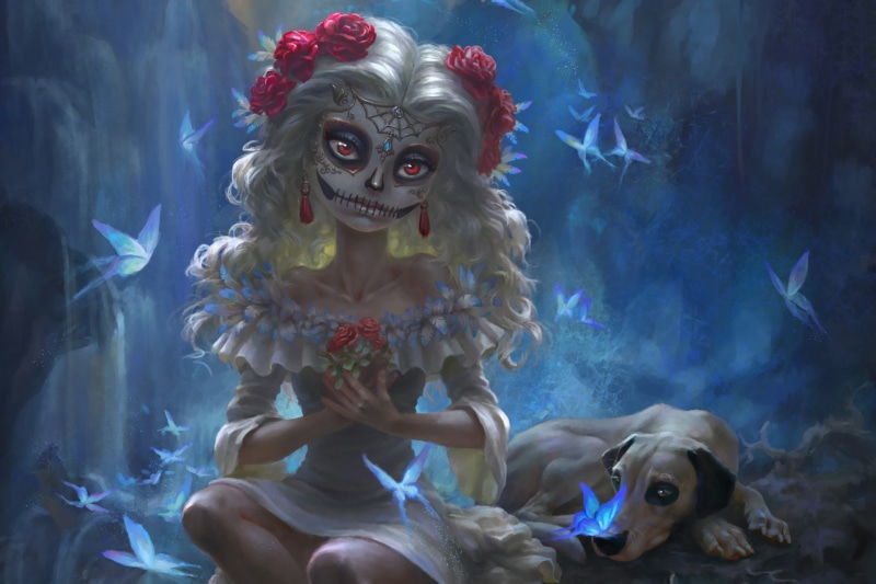 by Elena Goryachkina, Sugar Skull, Day of the Dead, Elena Goryachkina, Background, Girl, Style, Calavera, Katrina, 1080P, Catrina