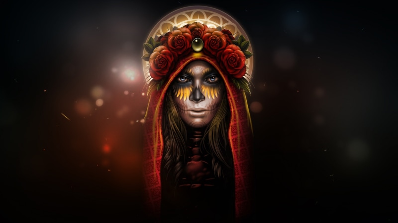 night, emotion, clothing, horror, woman, portrait, front view, adult, evil, copy space, sugar skull, skull, day of the dead, one person, calavera, fear