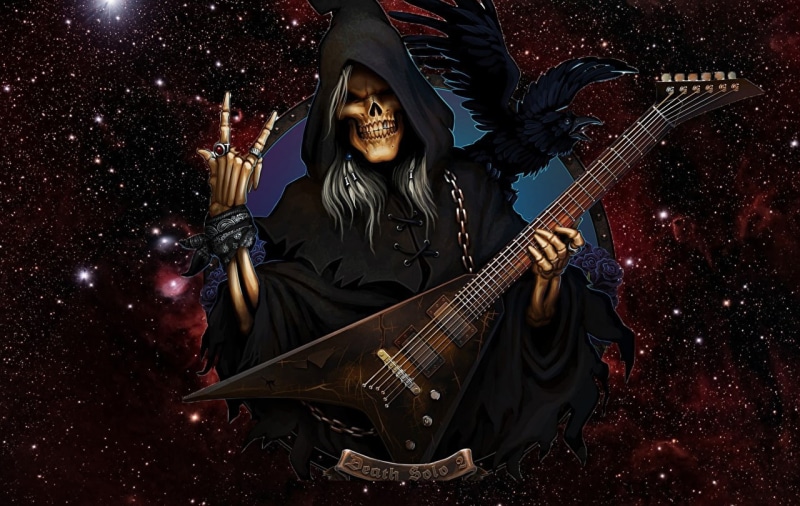 instrument, 720P, dark, death, :D, guitar, bones, skull, black, skeleton, funny, fantasy