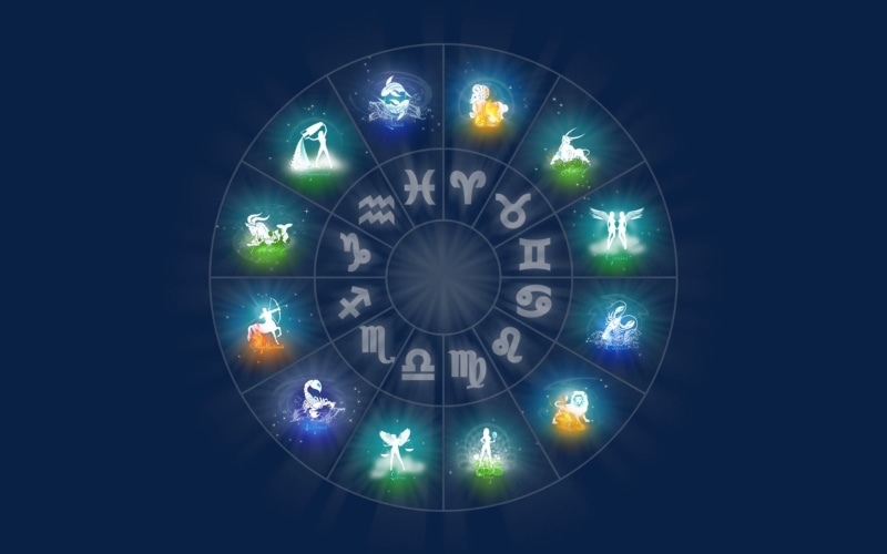 Zodiac, glowing, globe - man made object, illuminated, dark background, connection, global business, technology, geometric shape, computer monitor, shape