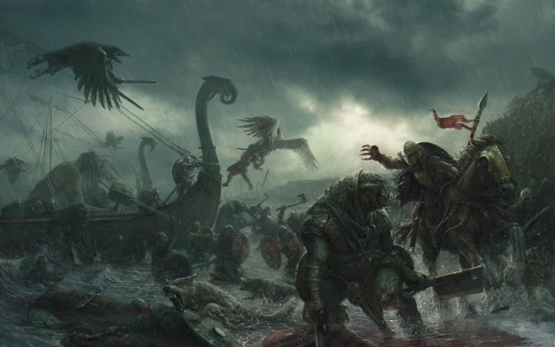 nature, representation, Vikings, outdoors, axes, videogame, day, group of animals, no people, spooky, creature, human representation, 1080P, fish, sea
