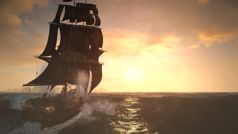 ship, assassin 039 s, sea, flag, black, jackdow, 1080P, creed, sunset, water