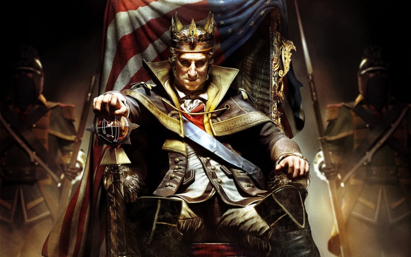chair, creed, 1080P, assassin 039 s, washington, caron, throne, america, king, george, iii, flag