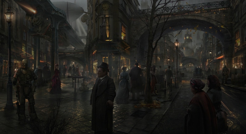 Art, Steampunk, Urban, environment, landscape, 1080P, Panting, Town, Old, Paint, 1900, street, City, victorian, London, Sci Fi, Old Architecture, 1800