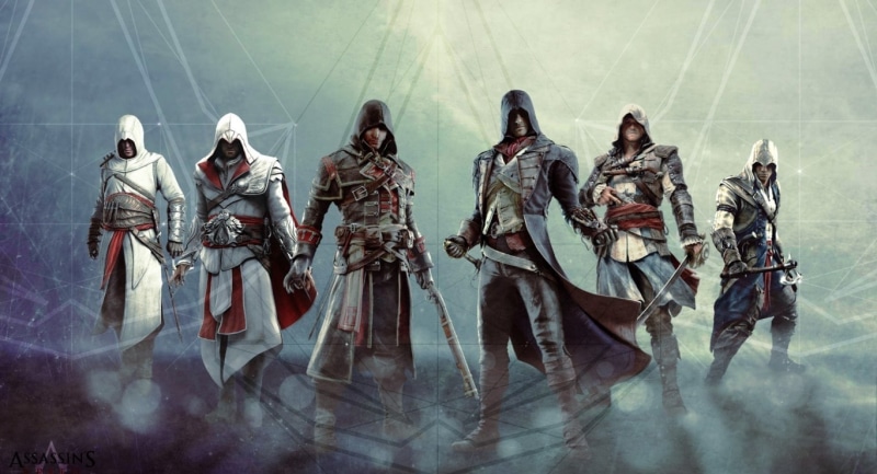 army, main, all assassins, uniform, shay cormac, arno dorian, people, Assassins Creed, altair, gun, rifle, aggression, 720P, edward kenway, clothing, conflict