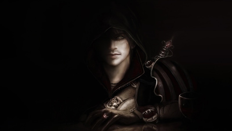 women, one person, video games, looking away, adult, black background, Assassins Creed, looking, suit, brown, artwork, front view, young women, gray, contemplation