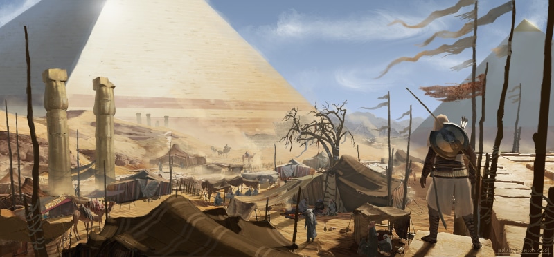Assassins Creed, video games, Bayek, artwork, Pyramids of Giza, landscape, Ubisoft, Egypt, Assassins Creed: Origins, 5K