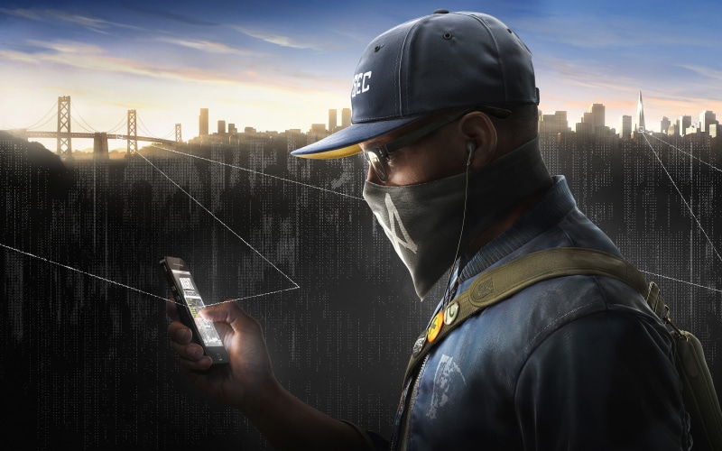 portrait, protection, men, safety, built structure, clothing, adult, Ubisoft, Marcus Holloway, Watch_Dogs 2, sky, communication, standing, holding, 4K