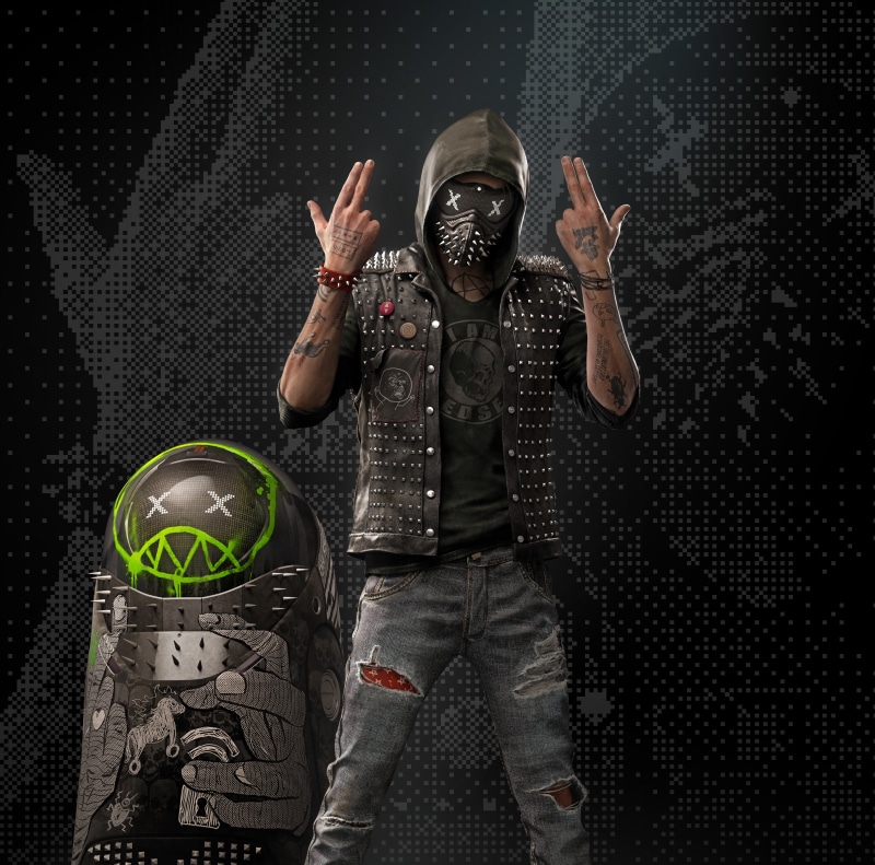 leather, casual clothing, holding, headwear, one Person, 8K, black Color, american Football - Sport, playing, standing, jacket, Ubisoft, three quarter length