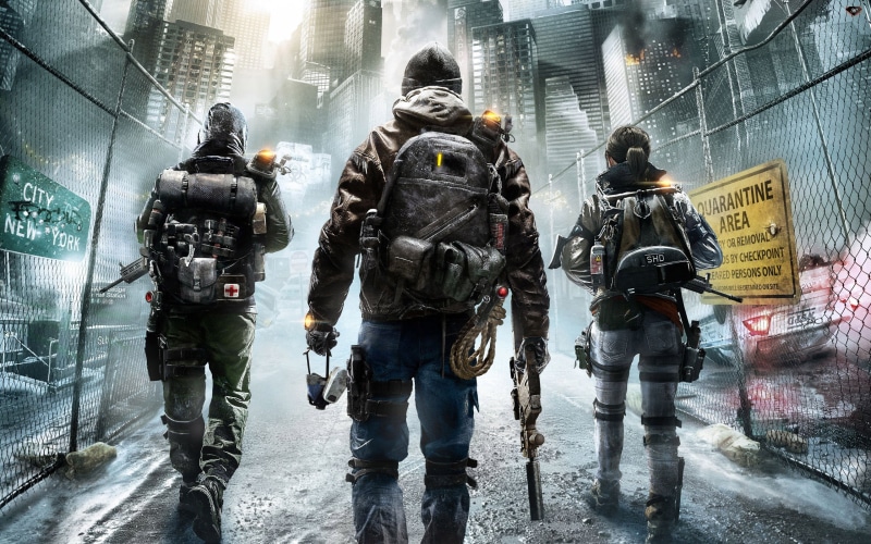 Tom Clancys The Division, game, communication, Tom Clancys, water, walking, street, rear view, built structure, video games, architecture, real people