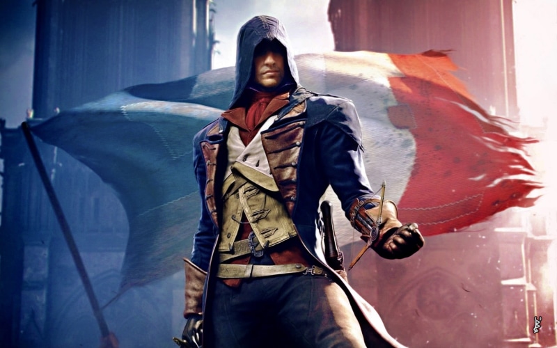 poster, Arno Dorian, leisure activity, young women, clothing, s, front view, wall - building feature, adult, creativity, one person, creed, video games
