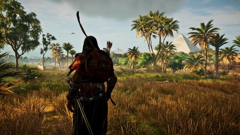 5K, standing, grass, Assassins Creed, tropical climate, three quarter length, Ubisoft, nature, Bayek, field, beauty in nature, landscape, real people