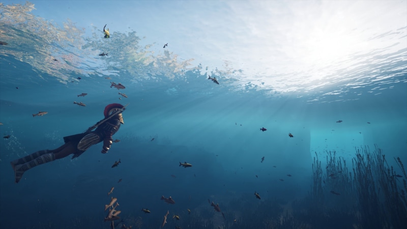 Assassins Creed Odyssey, sea, fish, Assassins Creed, Alexios, screen shot, 1080P, video games, underwater, Greece, Spartans