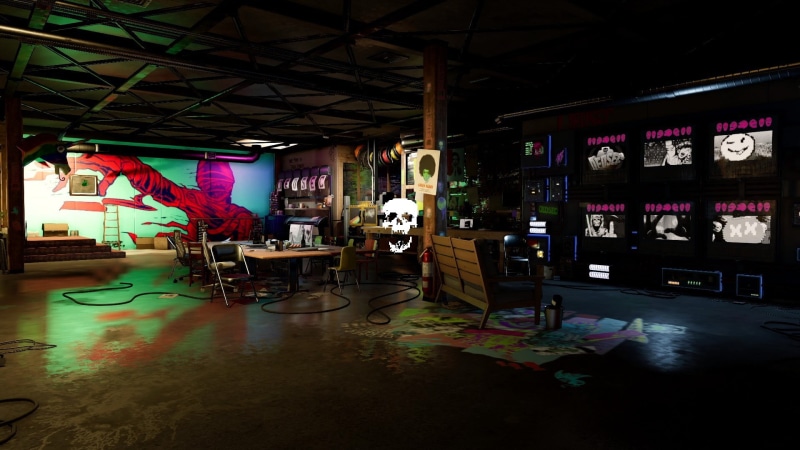 illuminated, architecture, technology, DEDSEC, empty, lighting equipment, 1080P, garage, flooring, Watch_Dogs, business, Watch_Dogs 2, indoors, choice