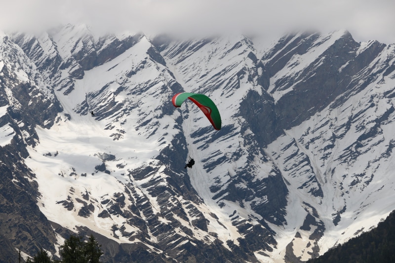 extreme Sports, sky, activity, environment, adults only, daytime, day, adventure, cold temperature, parachuting, snowcapped mountain, solang, recreational Pursuit