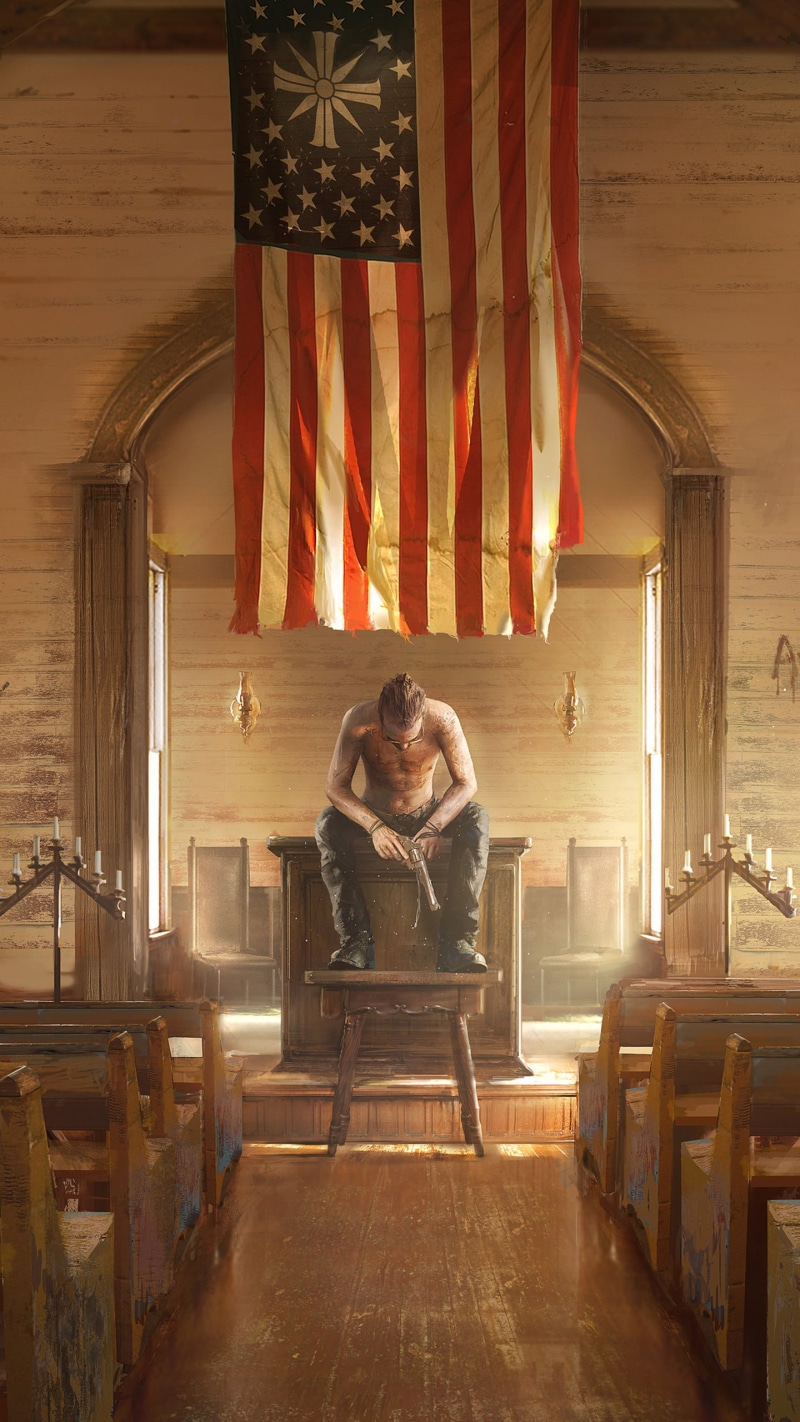 weapon, flag, 2018 (Year), Ubisoft, Joseph Seed, Far Cry 5, gun, church, video games, 2K