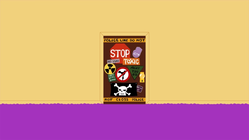 cartoon, door, simple background, warning signs, simple, Dexters Laboratory, Cartoon Network, 4K