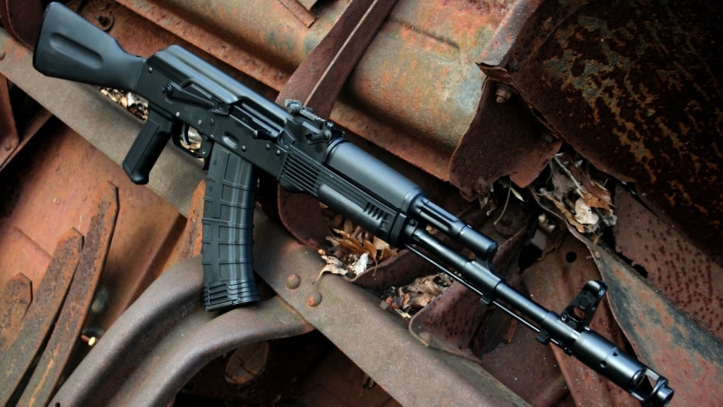 machine Gun, military, aiming, AK 105, target shooting, machinery, metal, rifle, armed Forces, weapons, Kalash, violence, black, safety, aggression, high angle view