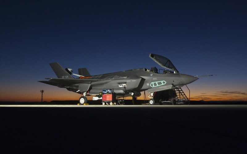 airport, Lockheed Martin F-35 Lightning II, stealth, fighter plane, cockpit, military, transportation, nature, mode of transportation, army, flying, no people