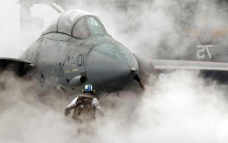F 14 Tomcat, army, 1080P, airplane, aircraft, air vehicle, airport, smoke - physical structure, pilot, transportation, Jet Fighter, fighter plane, armed forces