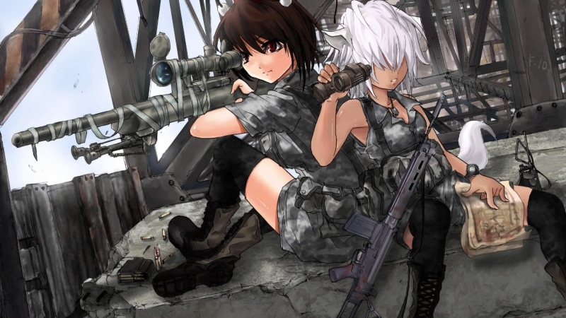 full length, young women, machinery, young adult, real people, weapon, three quarter length, gun, women, occupation, clothing, guns, security, military