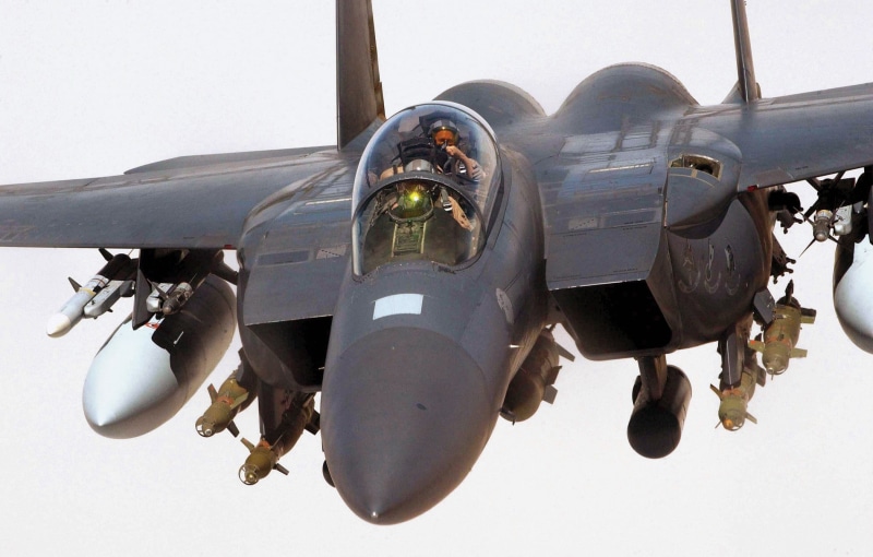 plane, explosive, fighting, military aircraft, mode of transportation, day, air vehicle, single object, aerospace industry, airplane, F-15, transportation