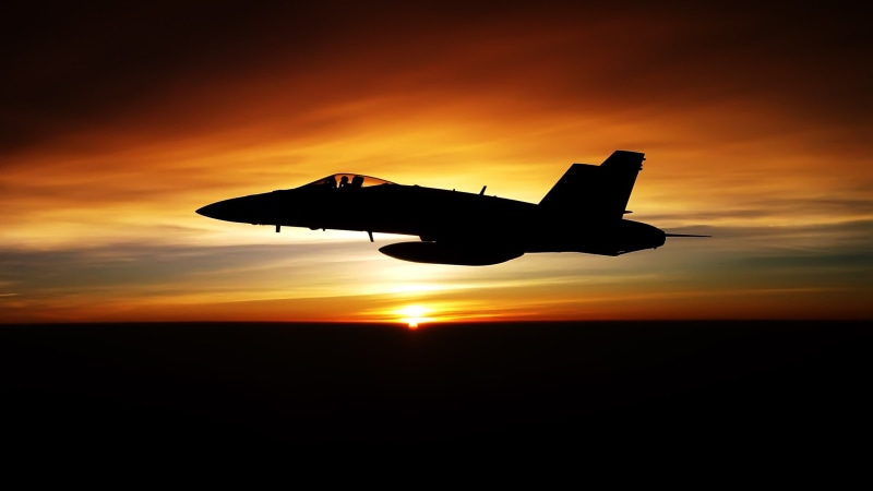 military, photography, vehicle, McDonnell Douglas F/A-18 Hornet, silhouette, sunset, military aircraft, US Air Force, aircraft, airplane, 2K