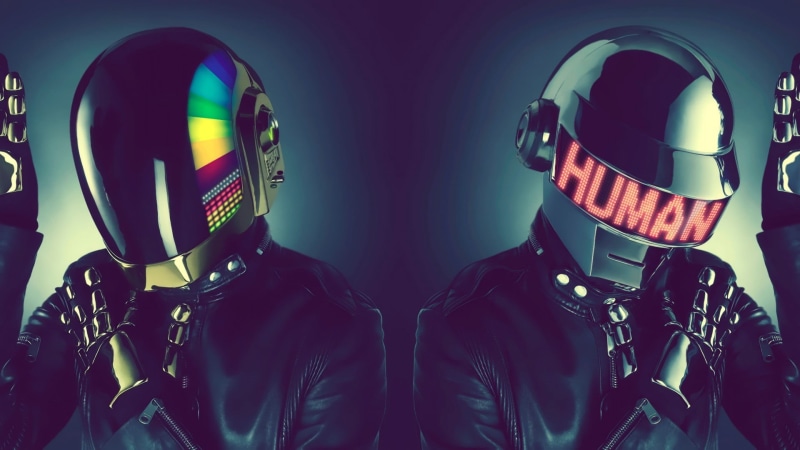 lifestyles, headwear, clothing, protection, technology, helmet, headshot, men, studio shot, aggression, Daft Punk, indoors, security, real people, front view