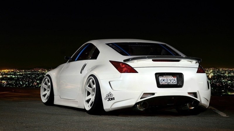 Nissan 350Z, Nissan, outdoors, car, land vehicle, travel, Stance, coupe, no people, illuminated, toy, white cars, retro styled, 1080P, road, street, number