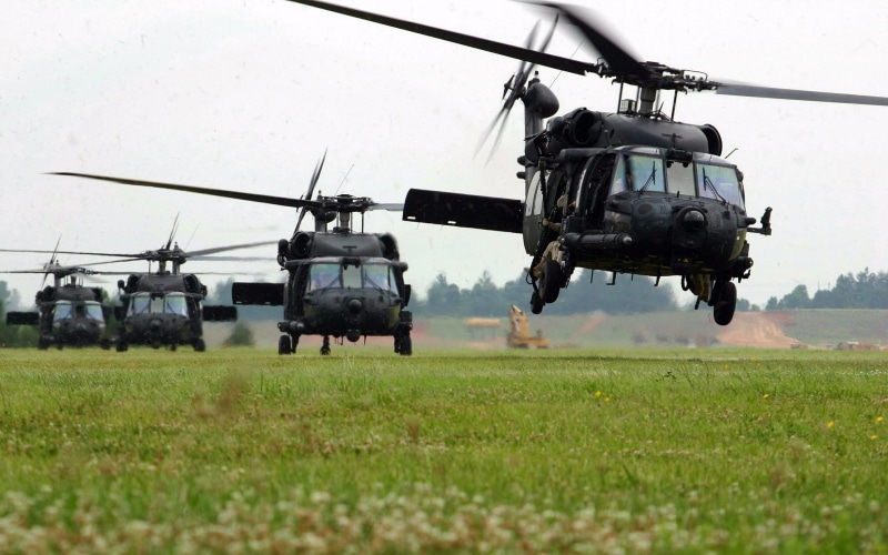 mode of transportation, sky, government, on the move, outdoors, flying, land, day, armed forces, army, air vehicle, 2K, nature, military, landing - touching down