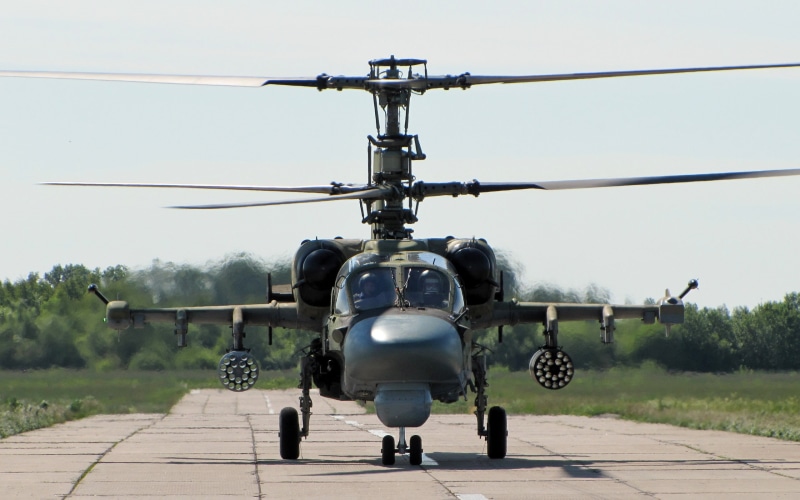 sky, air vehicle, 2K, tree, government, flying, day, helicopter, low angle view, kamov ka-52 , aircraft, technology, weapon, clear sky, aggression, aerospace industry