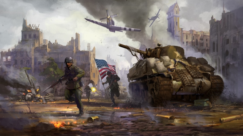1080P, wwii, plane, world, digital/artwork, tank, hd, drawing, airplane, soldiers, war