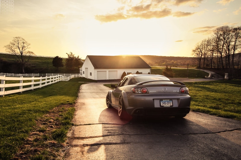 lens flare, sunlight, building exterior, day, plant, Mazda, tree, the way forward, no People, rx-8, rural Scene, sunset, 1080P, rx, road, street, sky