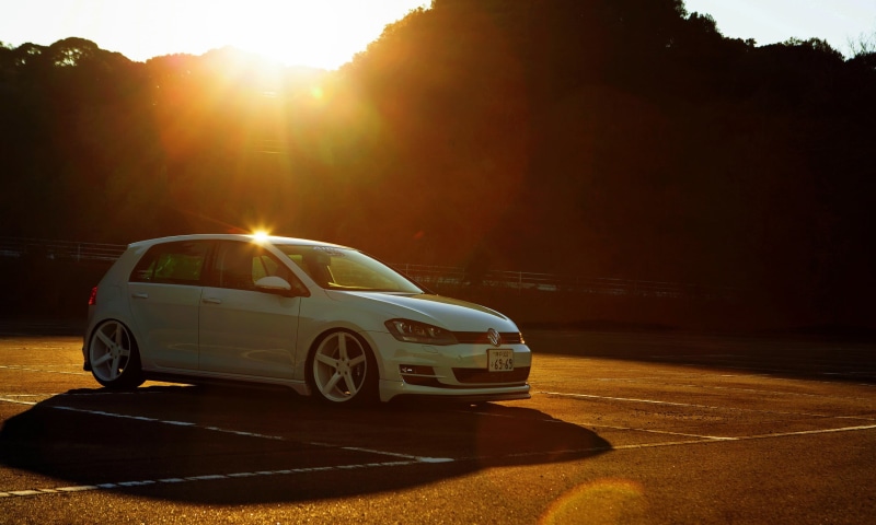 land vehicle, Volkswagen Golf mk7, sunbeam, plant, shadow, white, road, 1080P, Volkswagen, nature, transportation, car, day, VW Golf 7 GTI, mode of transportation