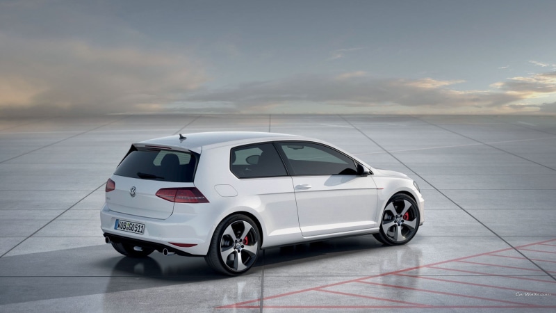 VW Golf GTI, mode of transportation, high angle view, outdoors, land vehicle, car, motor vehicle, nature, Volkswagen, motion, sky, cloud - sky, luxury