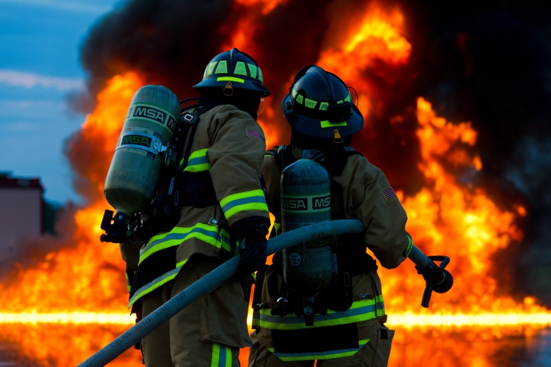 warning sign, rescue worker, firemen, occupation, service, spraying, accidents and disasters, fire - natural phenomenon, group of people, men, department