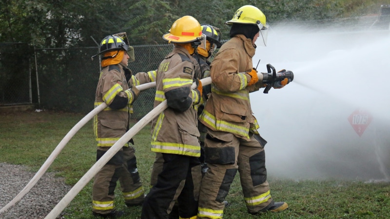 spraying, Fire Fighters, standing, accidents and disasters, spray, safety, fighters, adult, protective Workwear, rescue, uniform, cooperation, fire, people