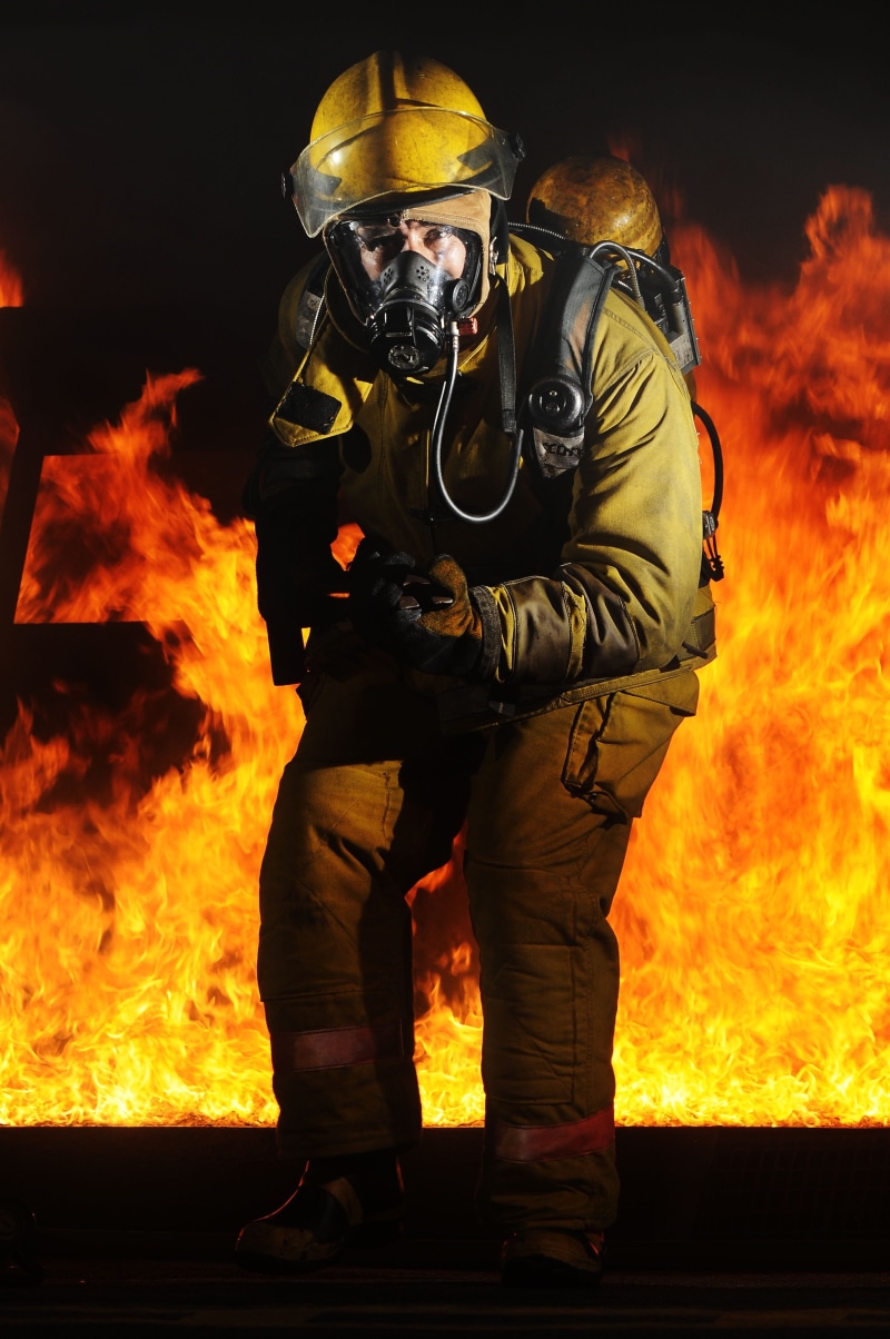 men, hot, standing, protection, orange, background, training, uniform, firefighter, burn, rescue worker, 2K, sign, equipment, fire, protective workwear
