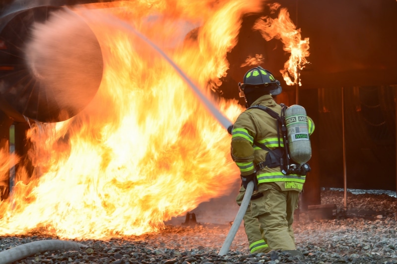 helmet, one person, men, nature, equipment, practice, job, fire hose, accidents and disasters, red, firefighter, 2K, uniform, training, live, protection
