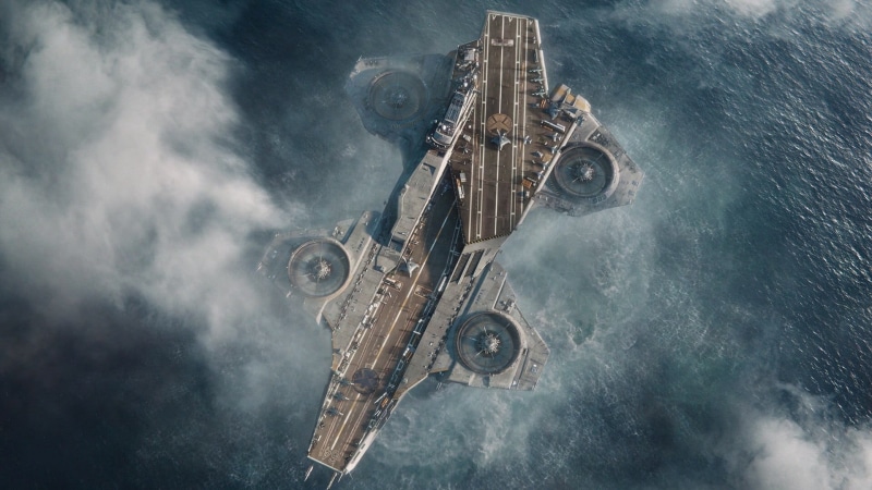 no people, sky, aircraft, on the move, Helicarrier, water, transportation, business, equipment, 1080P, smoke - physical structure, industry, aircraft carrier