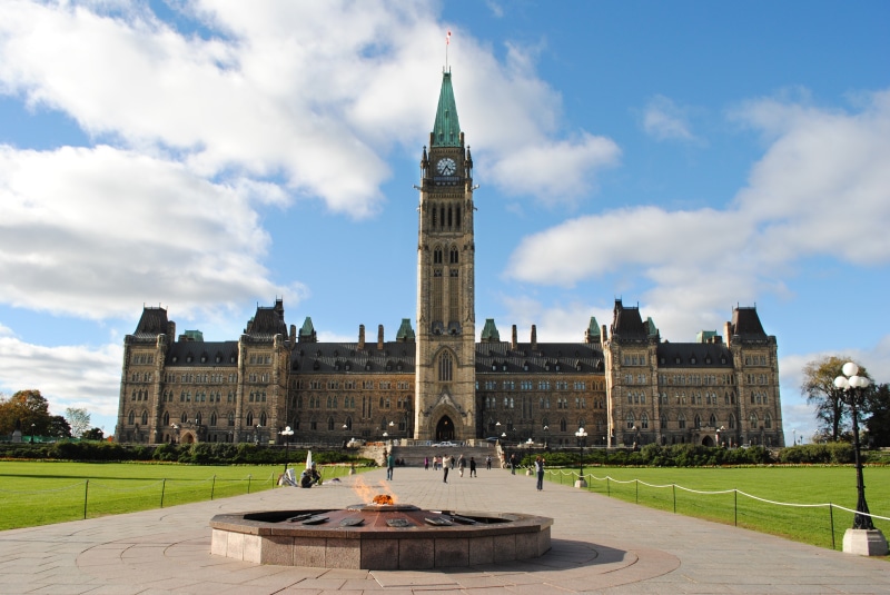 canada, tourism, building, parliament, plant, concrete, historic, the past, outdoors, architecture, ottawa, history, cloud - sky, blue, brown, hill, city