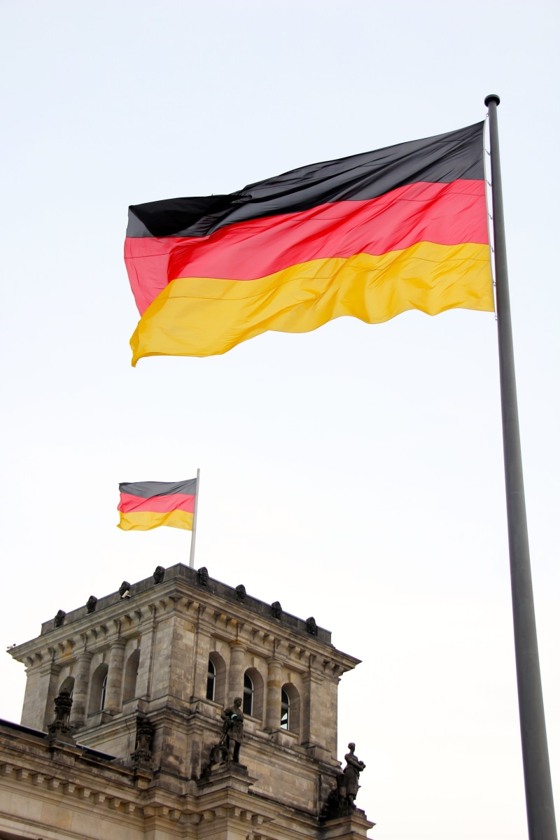 sky, striped, building, red, low angle view, german, building exterior, reichstag, patriotism, history, built structure, day, black red gold, flag, nature