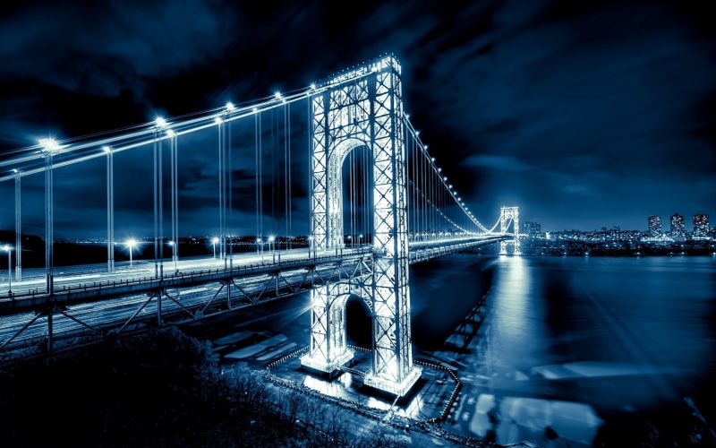 York, 1080P, Lights, River, Bridge, Manhattan, Night, Hudson, USA, Jersey, George, City, New, Washington