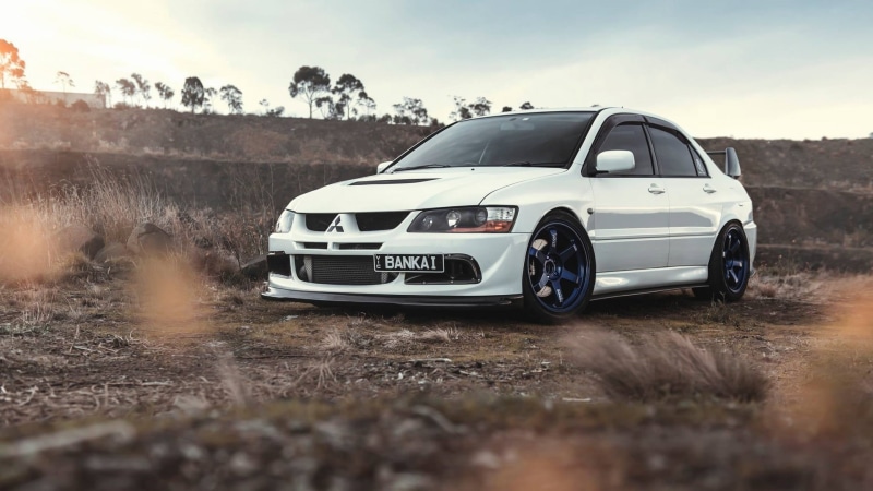 Mitsubishi, trees, Japanese cars, white cars, Mitsubishi Evolution, 1080P, JDM, Mitsubishi Lancer EVO, grass