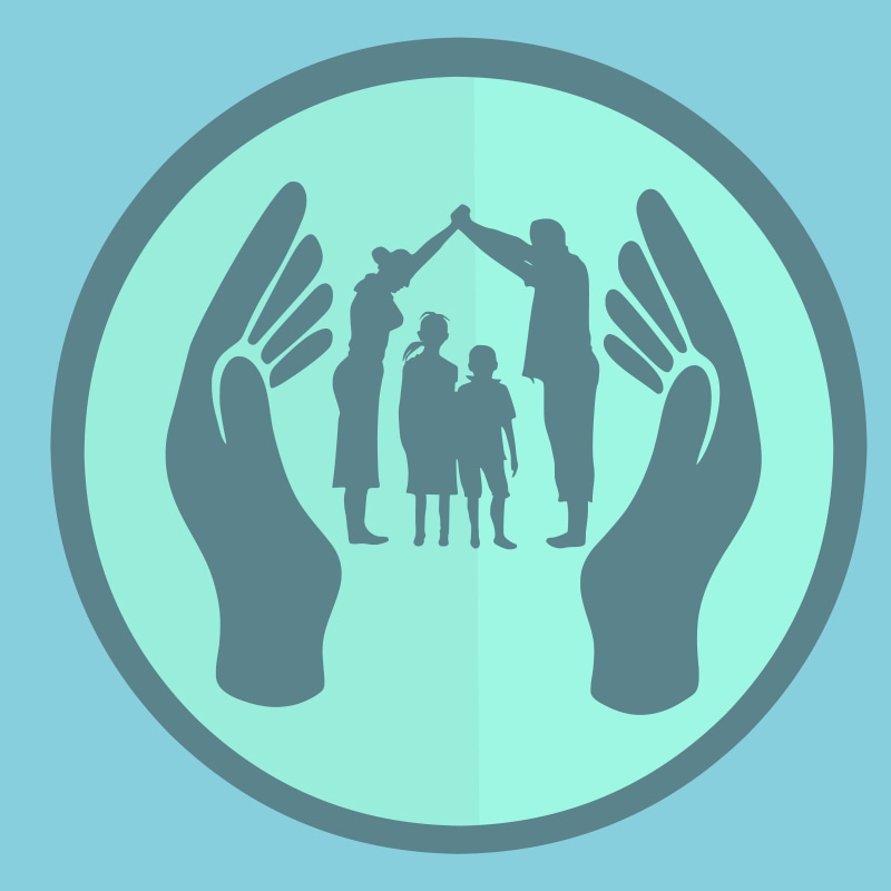 outline, illustration, women, shelter, protecting, gesture, 1080P, males, son, worker, safe, child protection services, turquoise colored, care, people