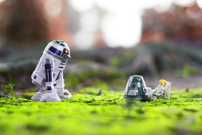 figurine, representation, technology, science, robot, astronaut, security, nature, outdoors, plant, surface level, green color, Star Wars, 1080P, R2-D2